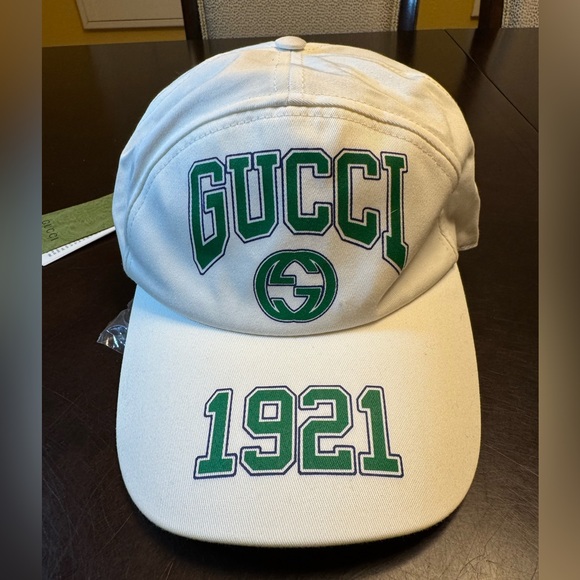 New Gucci GG Logo White Green Baseball Hat Size L - Picture 2 of 12